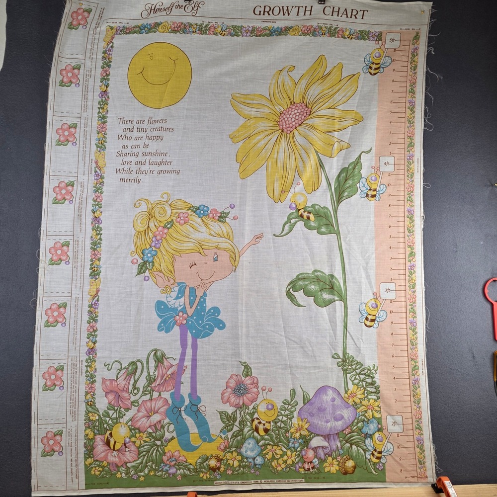Herself the Elf Growth Chart Fabric Panel Kids Mushroom Fairy‎ Vintage 1982 DIY